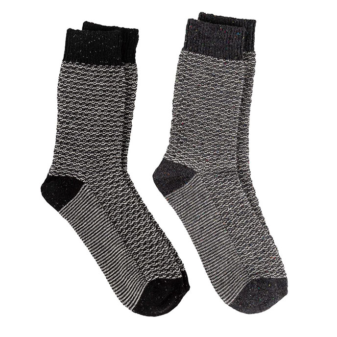 totes Mens Twin Pack Wool Blend Textured Socks Black / Charcoal Extra Image 2